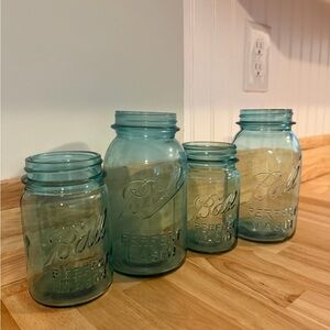 Vintage Aqua Mason Jars - Set of 4